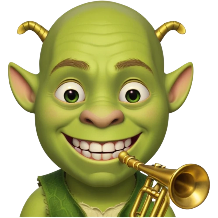 shrek sans cheveux et deux petites oreilles en forme de trompettes une sur chaque cote de son crane emoji