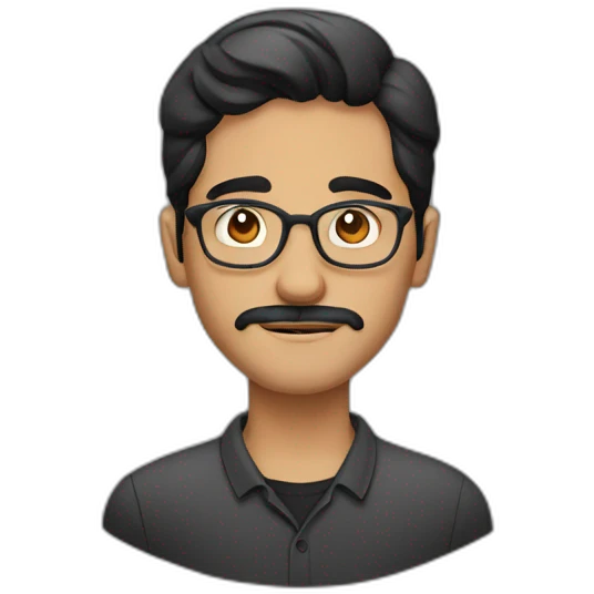 a light skin Pakistani man, wearing round glasses, short moustache, black hair, collared shirt  emoji