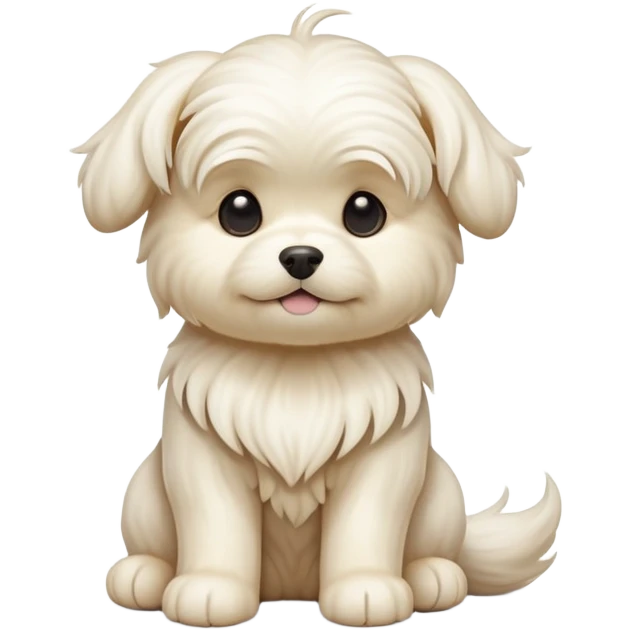 cinematic-[Maltese]-realistic-full-body-sitting-emoji,-tail-resting-loosely-beside-its-paws,-head-tilted-dramatically, -wavy-[cream]-fur,-simplified-yet-realistic-focused-features,-highly-detailed,-glowing-with-an-almost-sarcastic-glow emoji