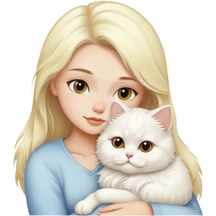 Blonde girl snuggling white Persian cat emoji