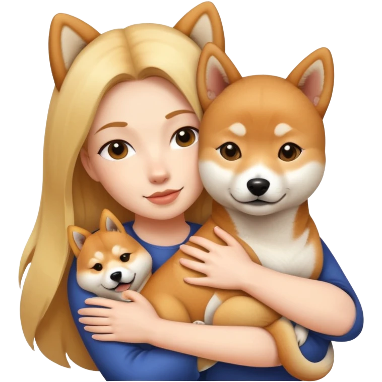 A white woman hugs a Shiba Lnu dog emoji