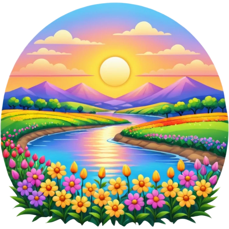 sunrise landscape with flowers emoji
