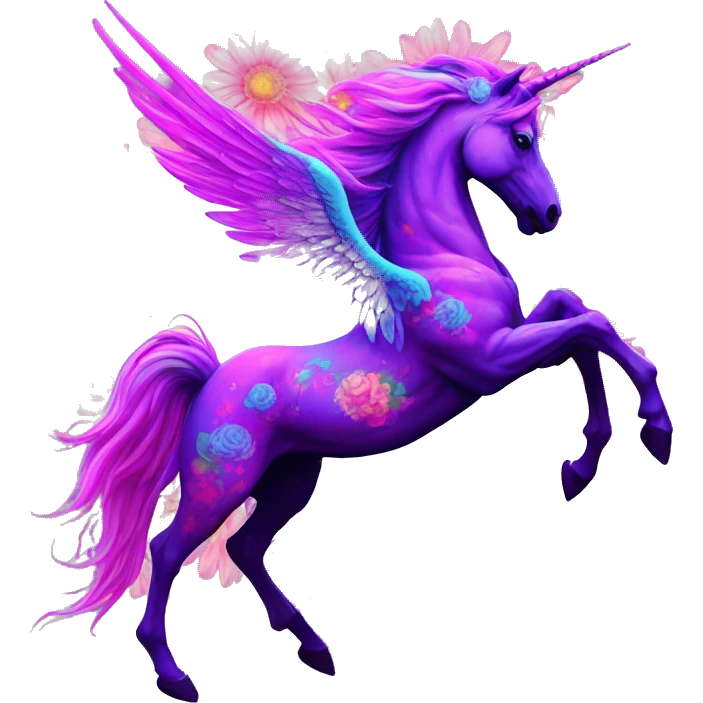 Zombie Pegasus unicorn psychedelic flowers floral groovy art neon rave raving emoji