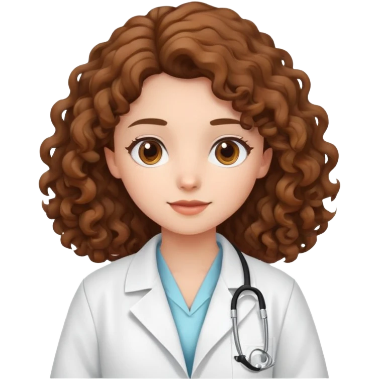 long curly brown hair girl with lab coat  emoji