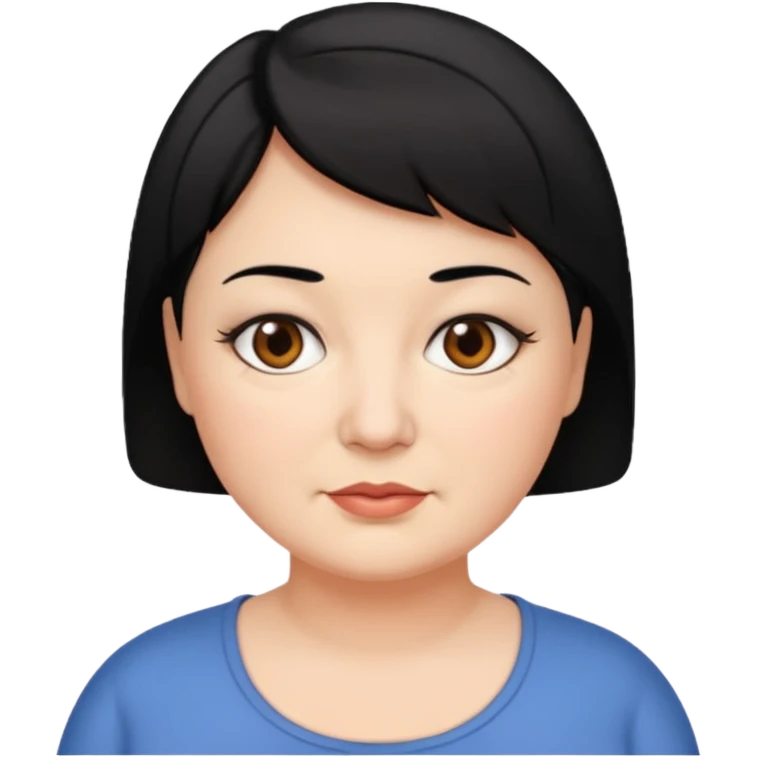 woman 60, brown eyes, very short black hair, chubby emoji
