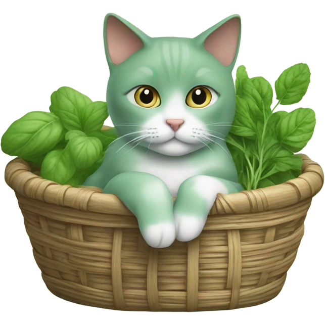 Minty cat with a basket full of herbs  emoji