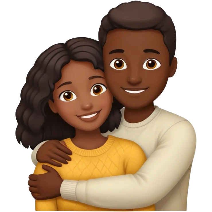 Dark skin woman hugging light skin man emoji