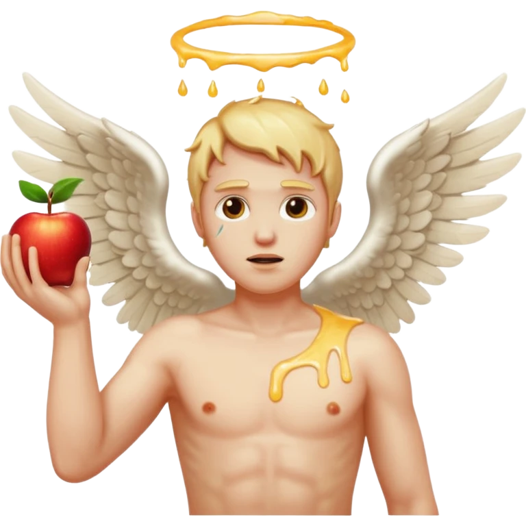Icarus with wings melting, one arm raised, looking up, apple emoji style emoji