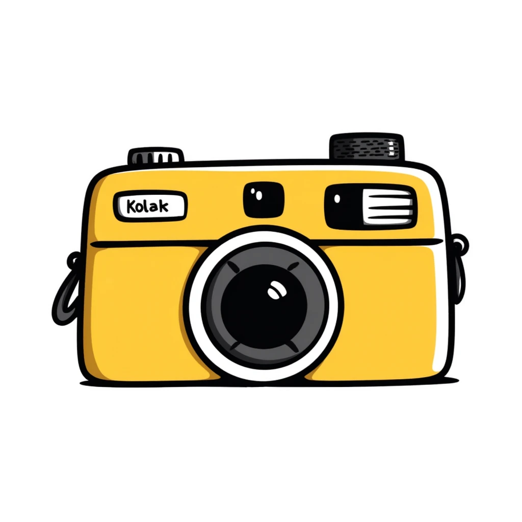 Hand-drawn vintage Kodak camera with yellow casing emoji