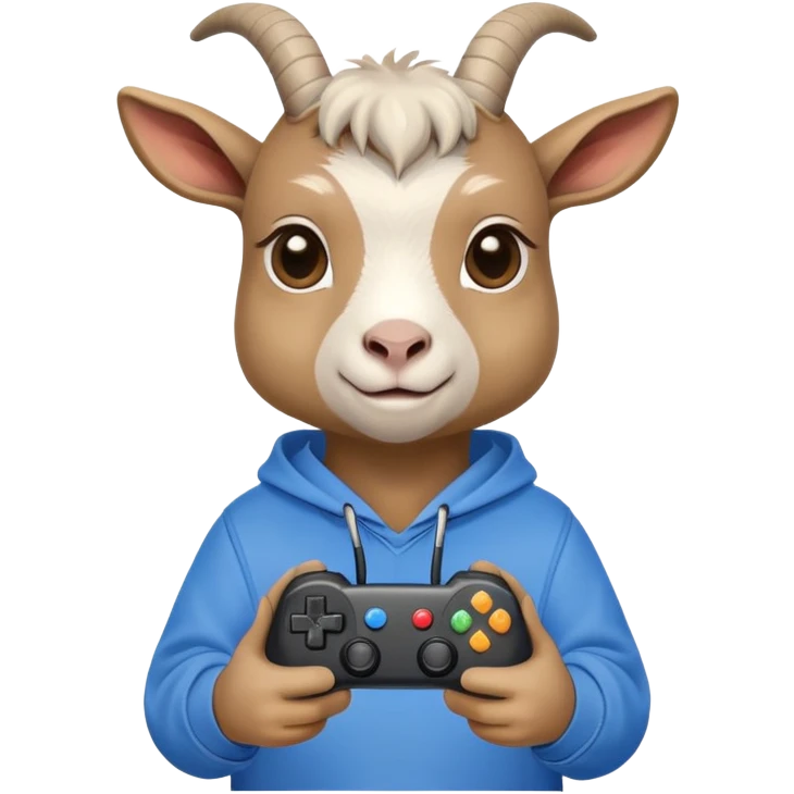 Cute small Goat wearing sweatshirt holding video game controller  emoji