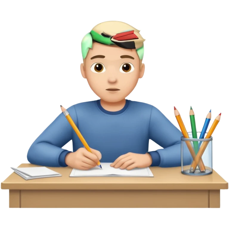 male student at a desk with pencil and paper emoji
