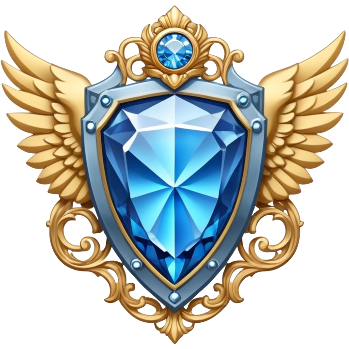 Shield with wings and a big blue diamond in the center and VIP label emoji