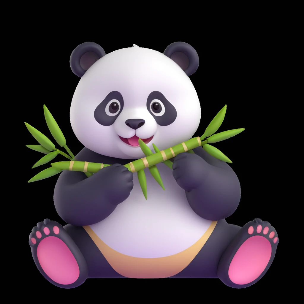 panda eating bamboo in forrest, close up pose emoji