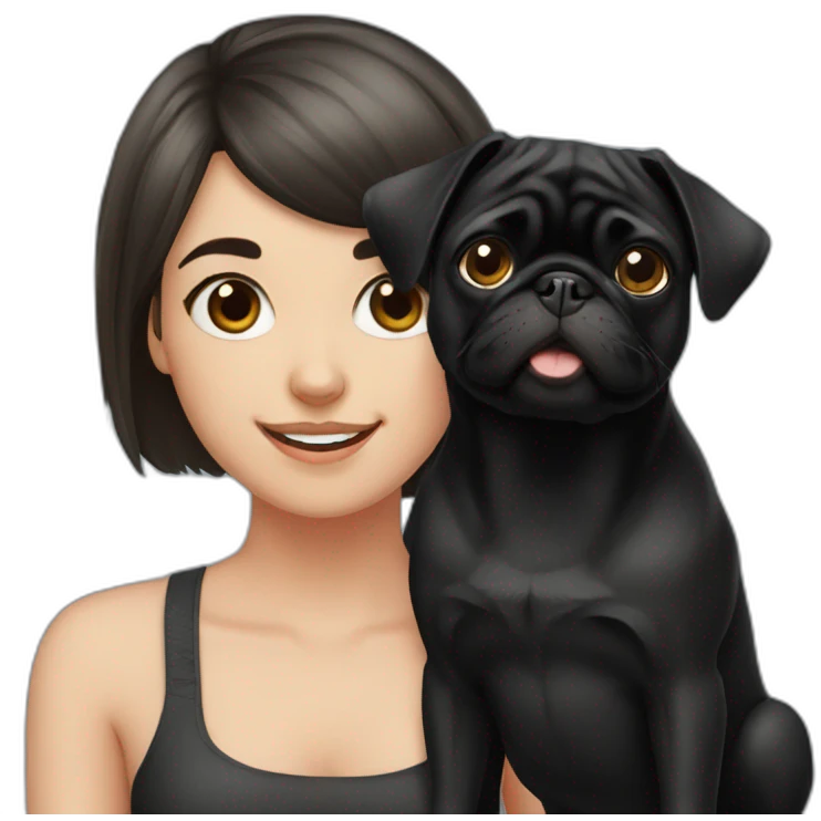 girl and black pug emoji