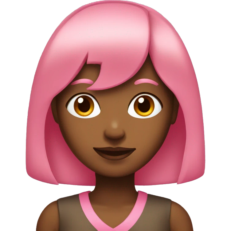 Brown skin lady with pink long hair and short bangs emoji