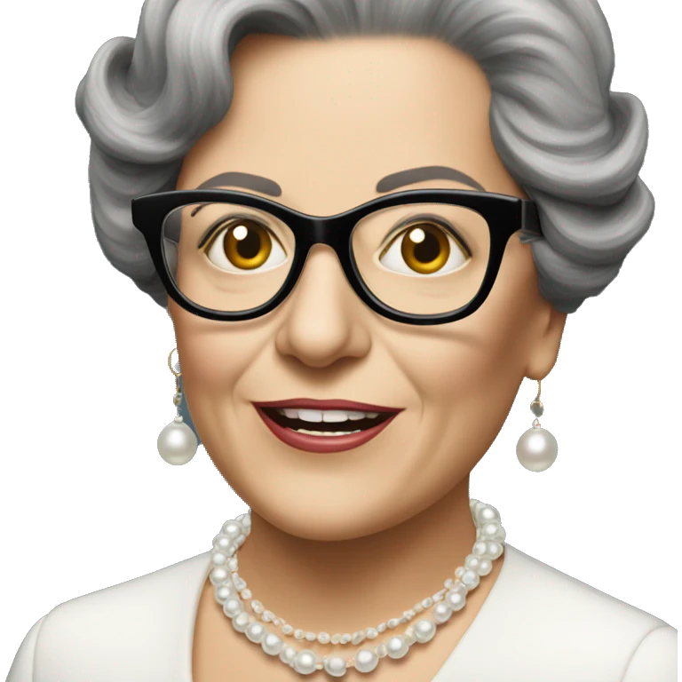 Rita Cowell with glasses and pearl necklace emoji