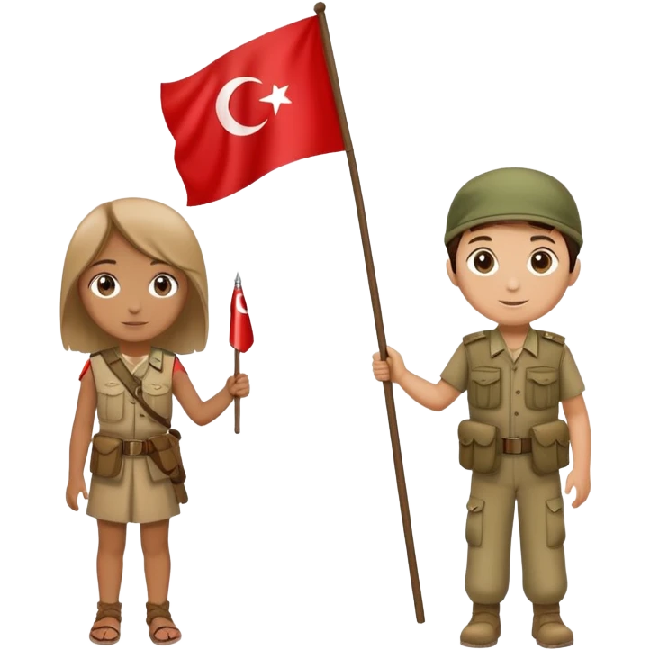 Girl holding Turkish  flag and boy holding Afghanistan flag  emoji