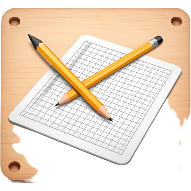 A pencil is placed over a paper grid, representing the sketching phase of a logo emoji