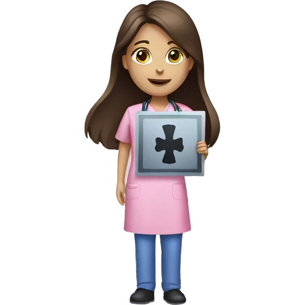 Brunette girl in pink scrubs holding an X-ray  emoji