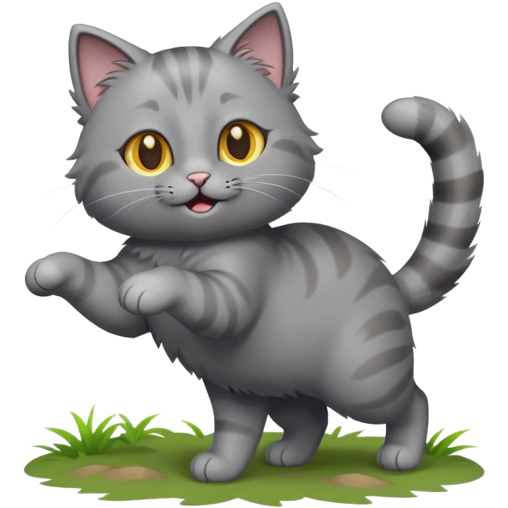 A grey cat spinning around in the ground emoji