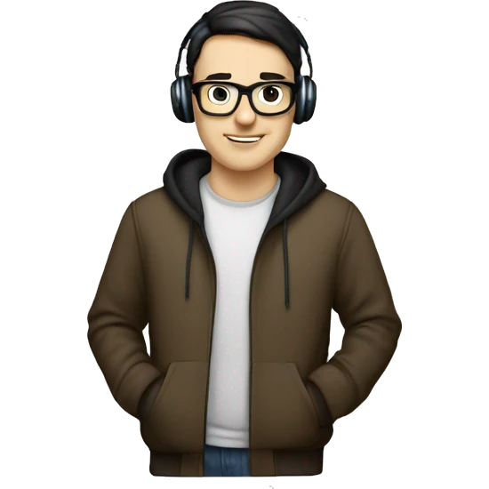 nerd white guy with short dark hair and headphones i e hoodie emoji