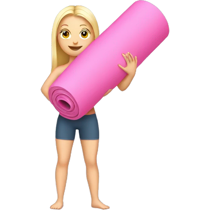 White girl carrying pink yoga mat emoji