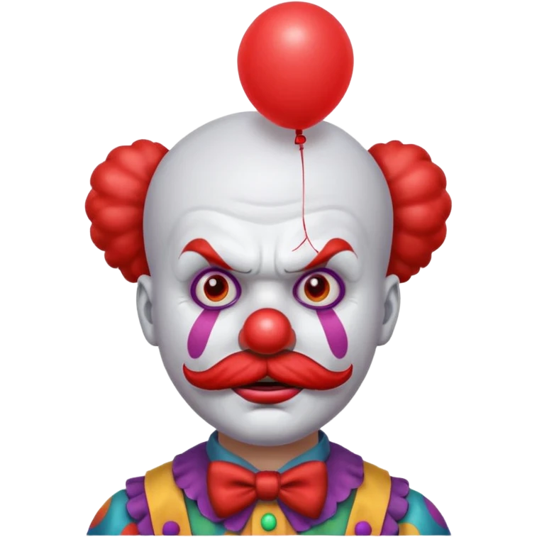Angry clown — furrowed brow, mustache, tiny hat, hold balloon emoji