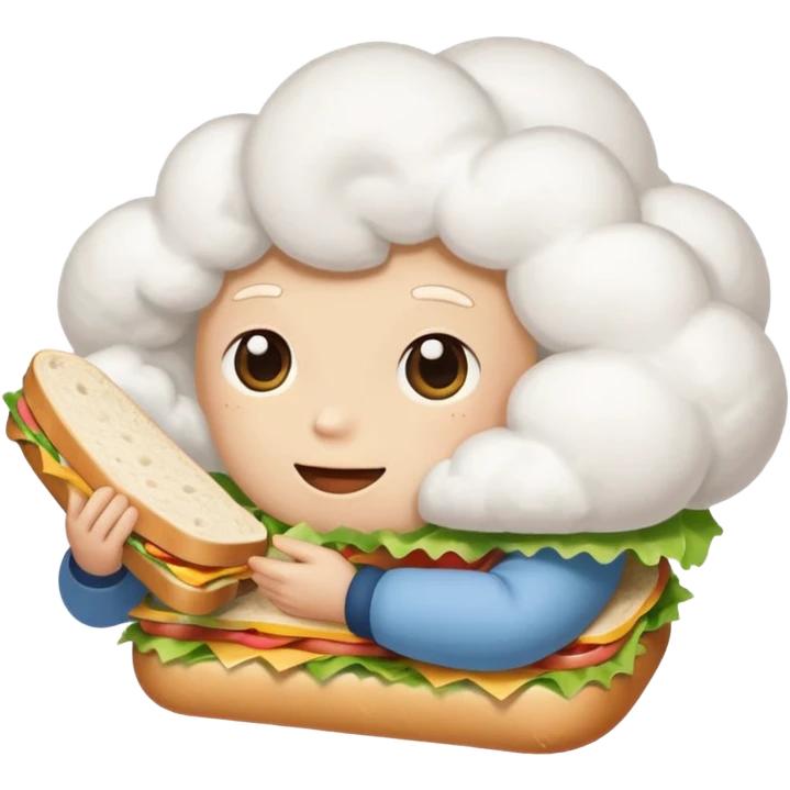 Not on top of the sandwich, it is onto if a big cloud and holding the sandwich in its hand emoji