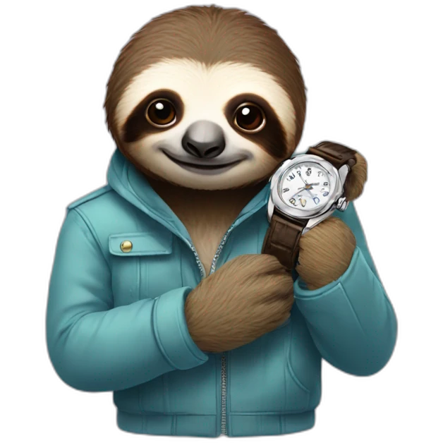 a sloth holding a luxury watch emoji