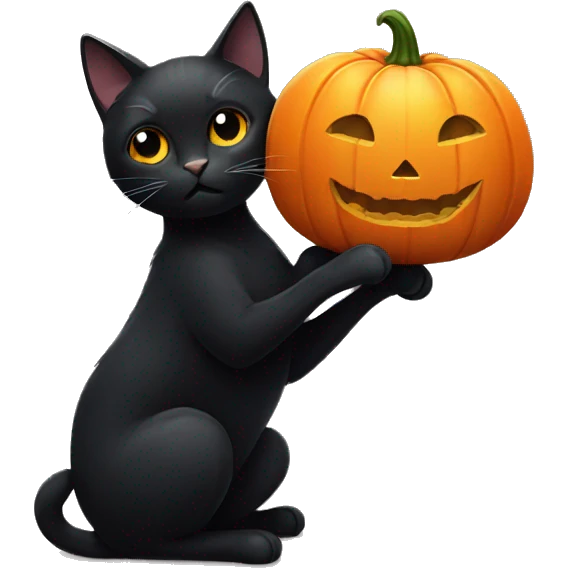 Black cat with a pumpkin emoji