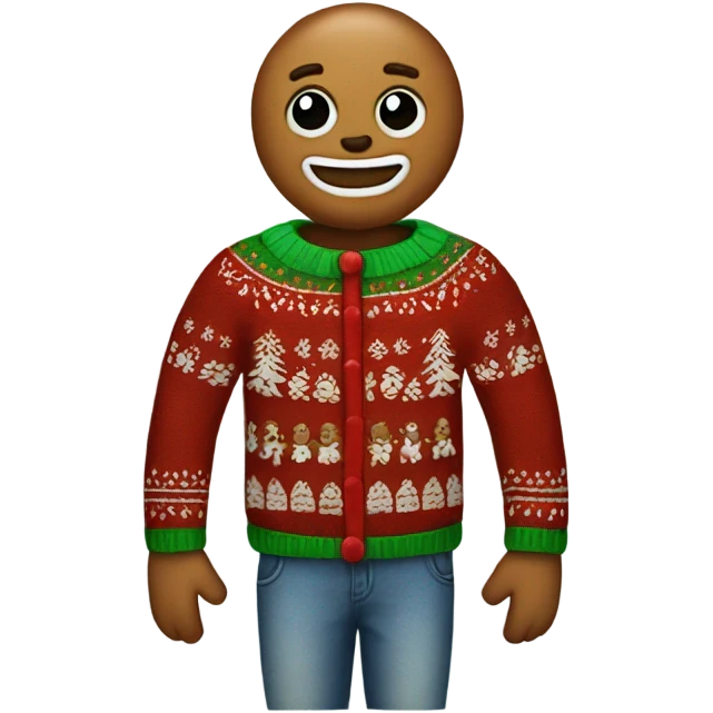Gingerbread man dressed in a Christmas sweater emoji