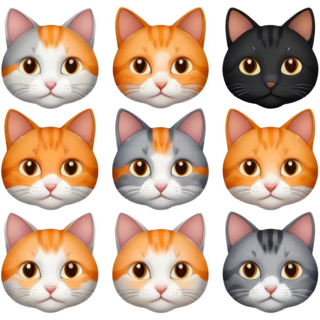 6 cats with different natural coloured coats
 emoji