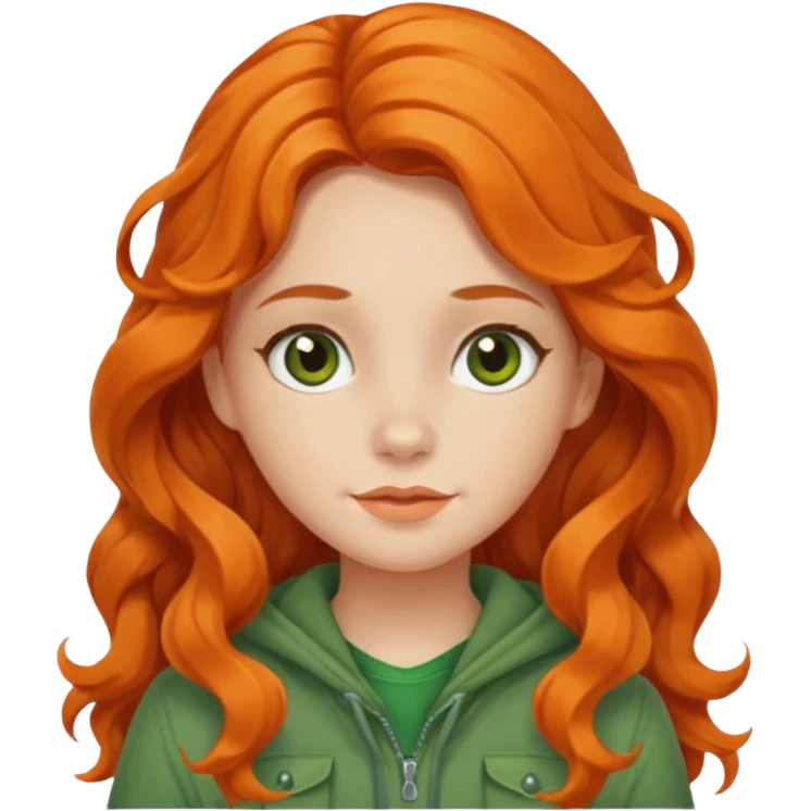 orange wavy long hair girl with wearing green cottage core clothes emoji