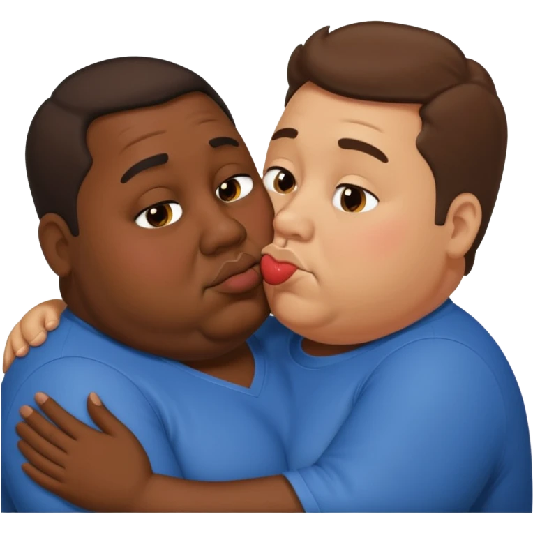 Obese brown man kissing man emoji