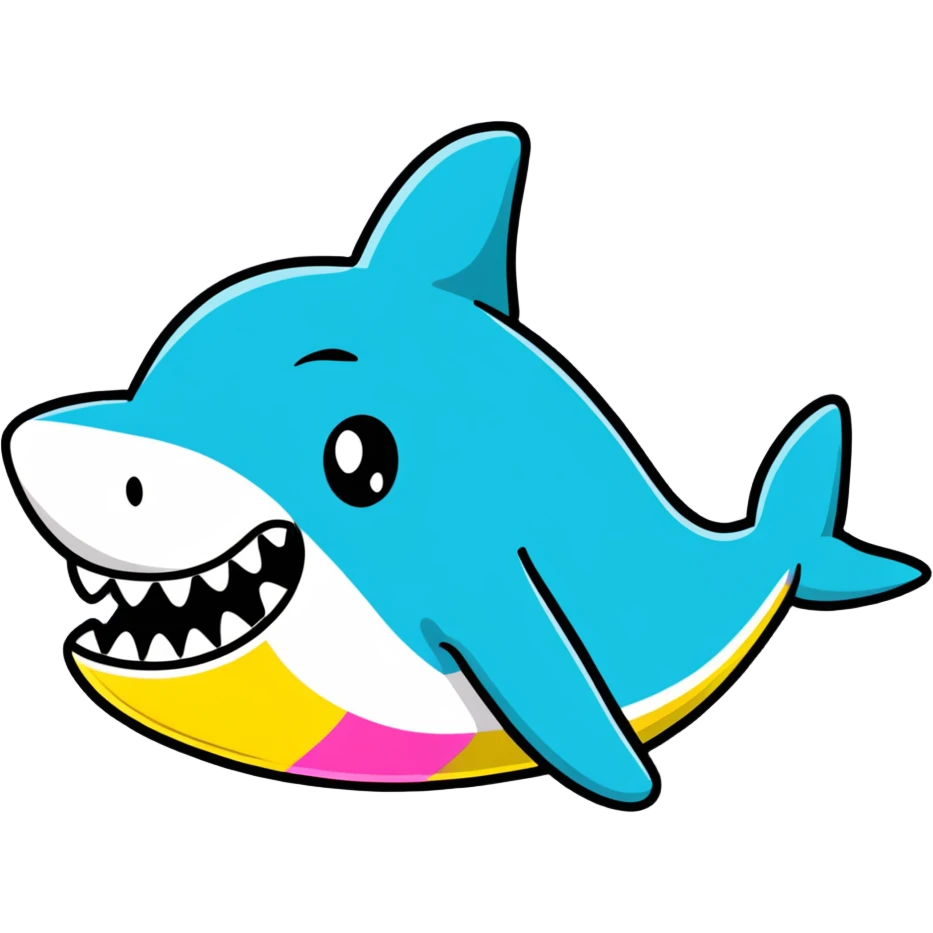 cartoon shark wearing colorful Air Jordans on all fins, playful and bold emoji