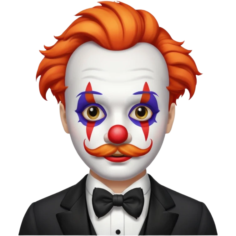 Elegant clown — tuxedo, mustache, white painted face emoji