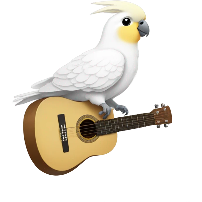 White cockatiel playing guitar emoji