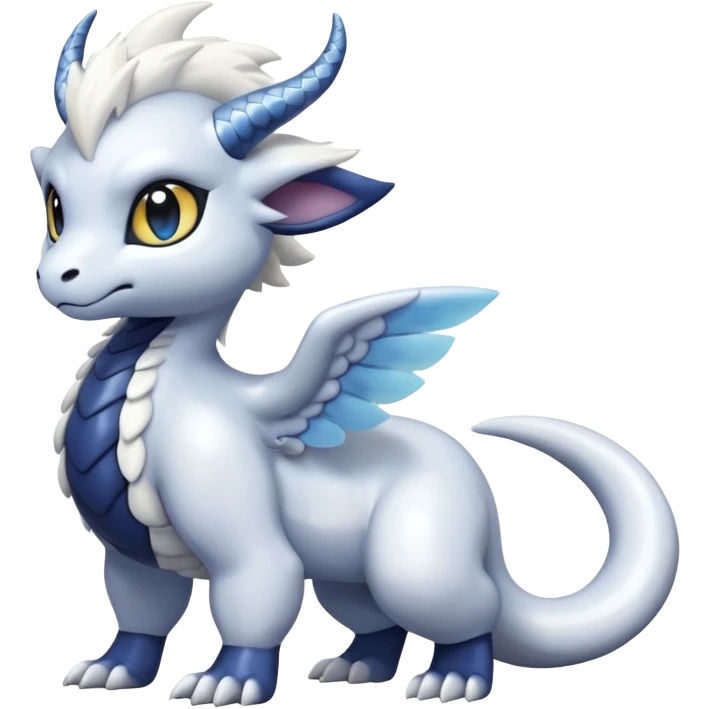 White glossy soft silky furry iridesent Absol-Shinx-Snake-fusion-hybrid, full body emoji