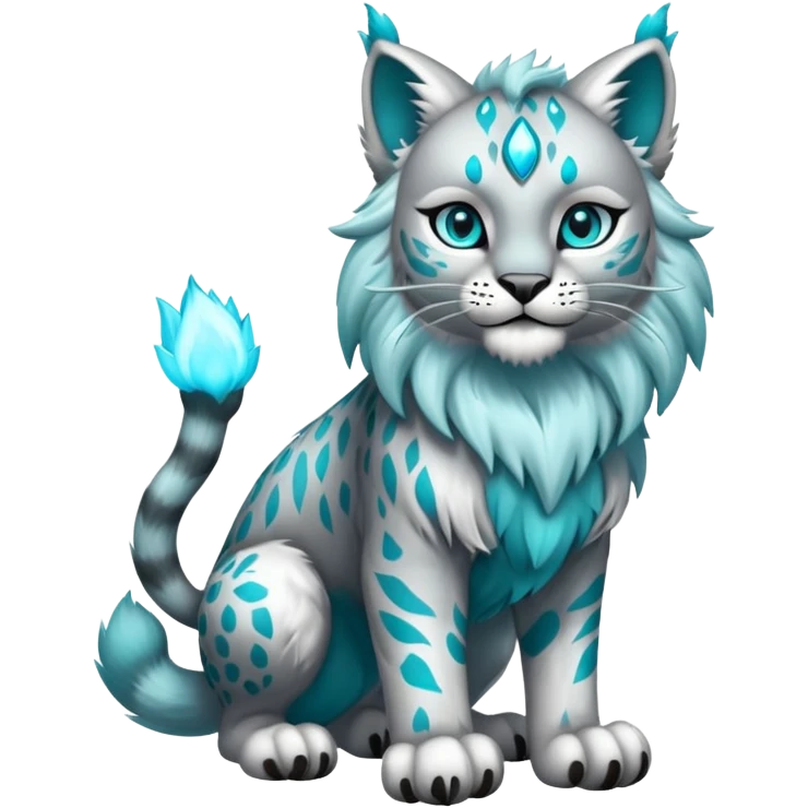 Silver and cyan Fairy-type Bobcat-Lynx-Lion-Fakémon full body emoji