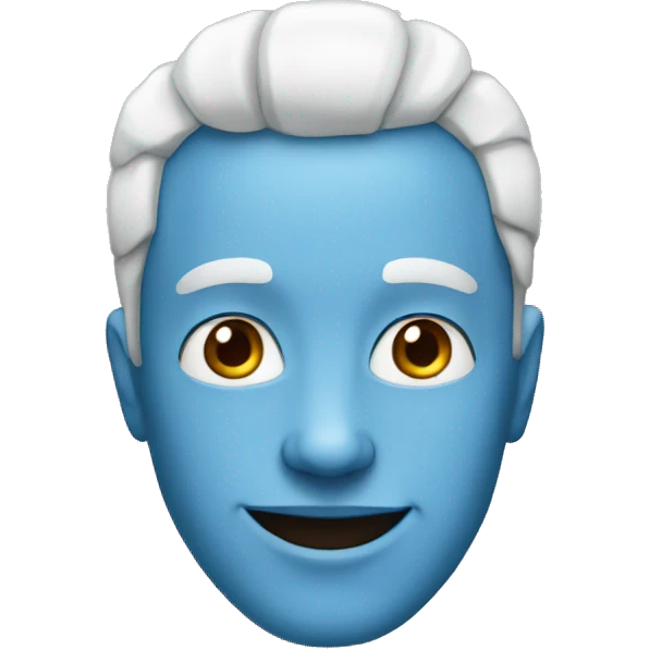 man with blue skin, black eyes and a white smile emoji
