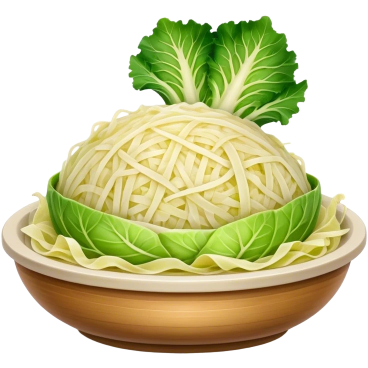 Cinematic Realistic Sauerkraut Dish Emoji, depicted as a tangy, fermented cabbage dish rendered with vibrant textures and natural, appetizing lighting. emoji