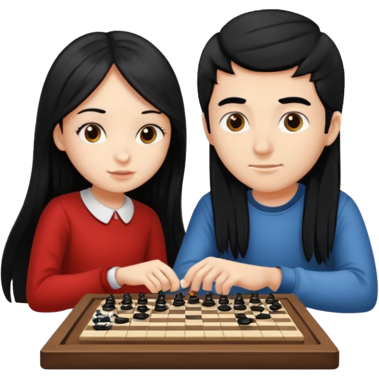 Boy with girl who has long black hair playing checkers  emoji