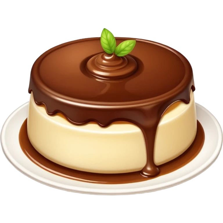 realistic and appetizing chocolate pudding dessert with a layer of white flan on top emoji