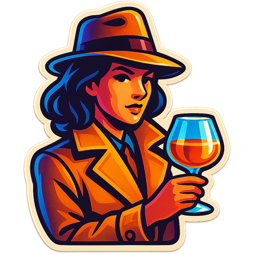 A sticker of a female detective with a glass of brandy emoji