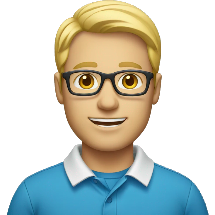 male teacher with blond hair, glasses and a blue polo shirt emoji