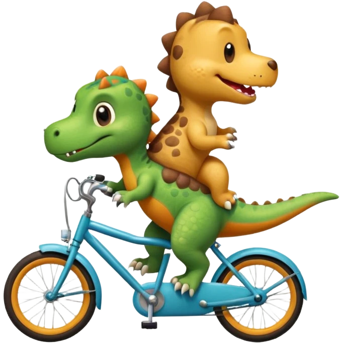Baby dinosaur and  puppy riding a retro bike  emoji
