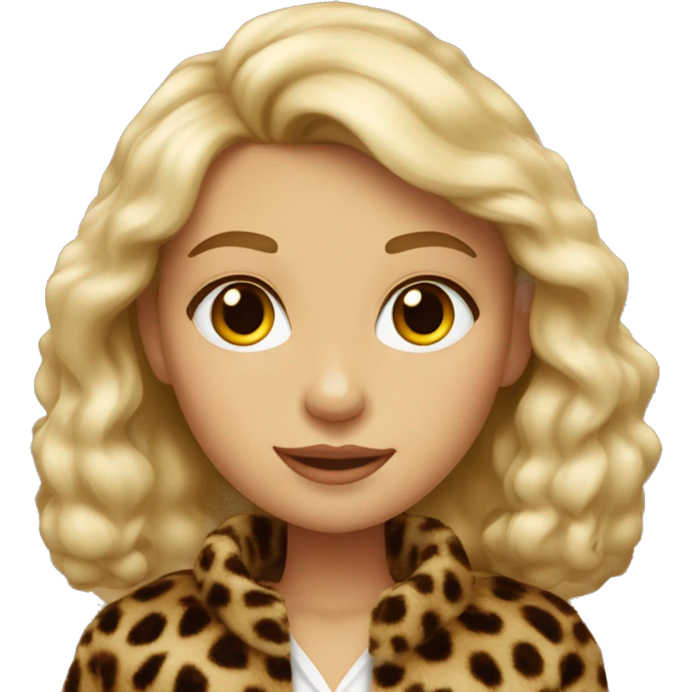 à blonde girl with brown eyes wearing a léopard fur jacket emoji