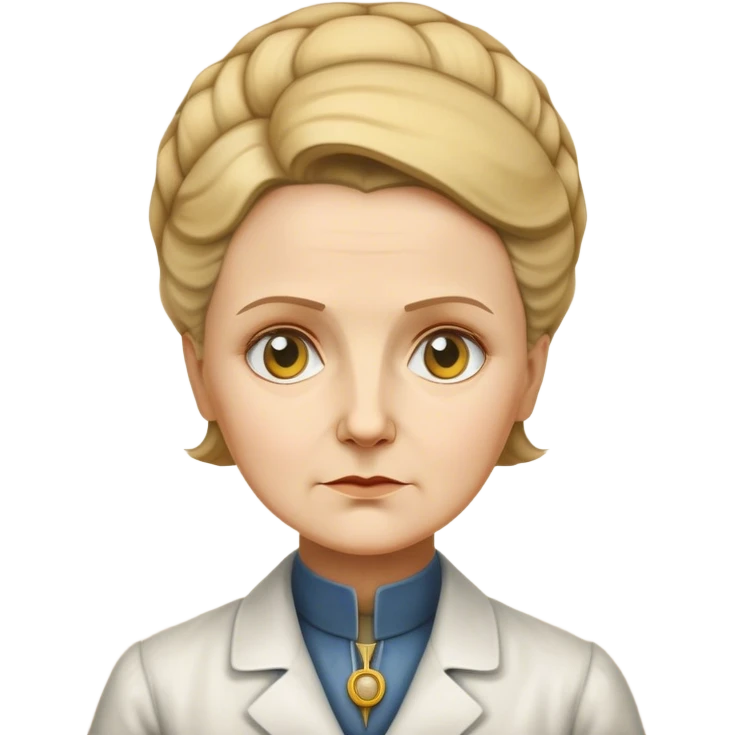 Cinematic Realistic Marie Curie Portrait Emoji, depicted as a pioneering scientist with a determined gaze in period attire, rendered with detailed textures and soft intellectual lighting that captures her groundbreaking legacy. emoji