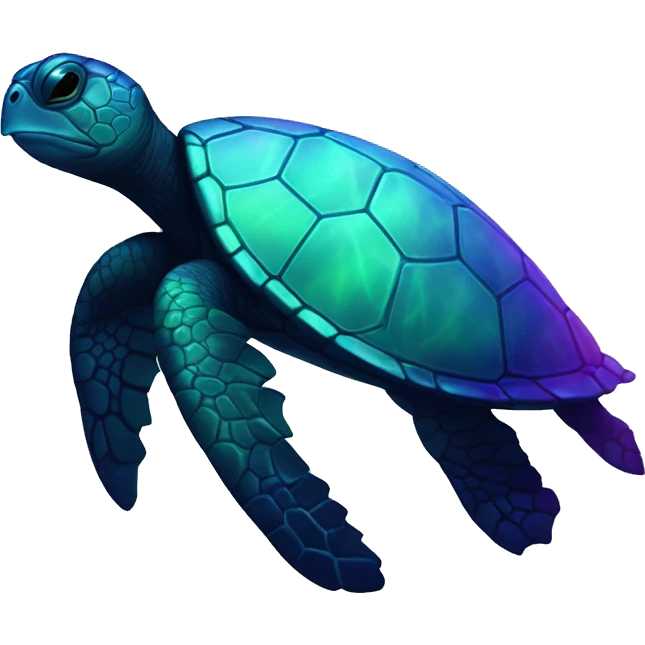 Dark iridescent sea turtle glowing heart emoji