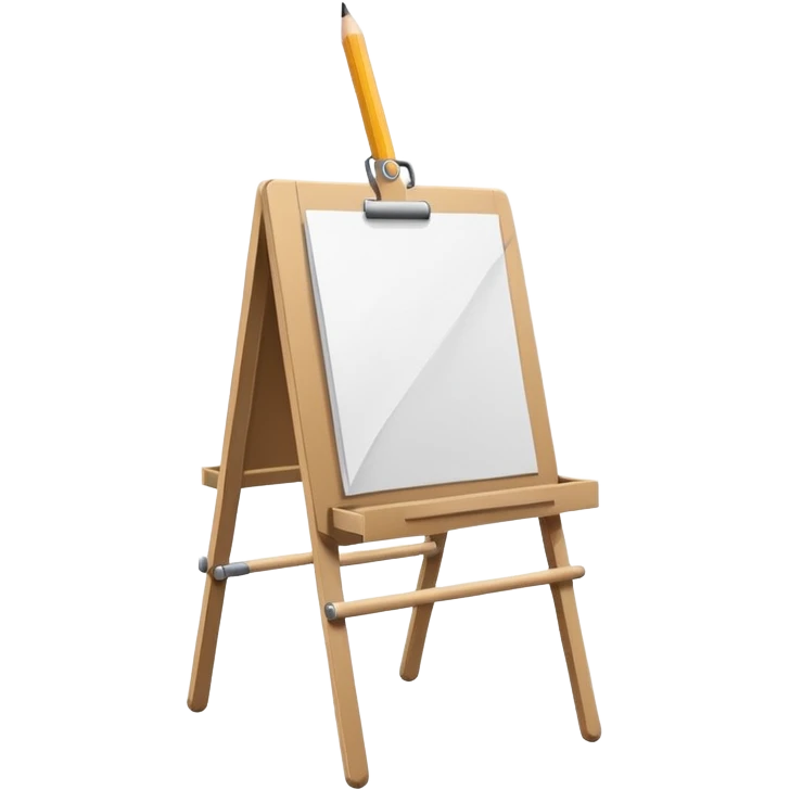Minimalistic flat vector icon, iOS style, thin black contour on white background. Easel with a paper sheet and a pencil leaning against it. No text, no shadows emoji
